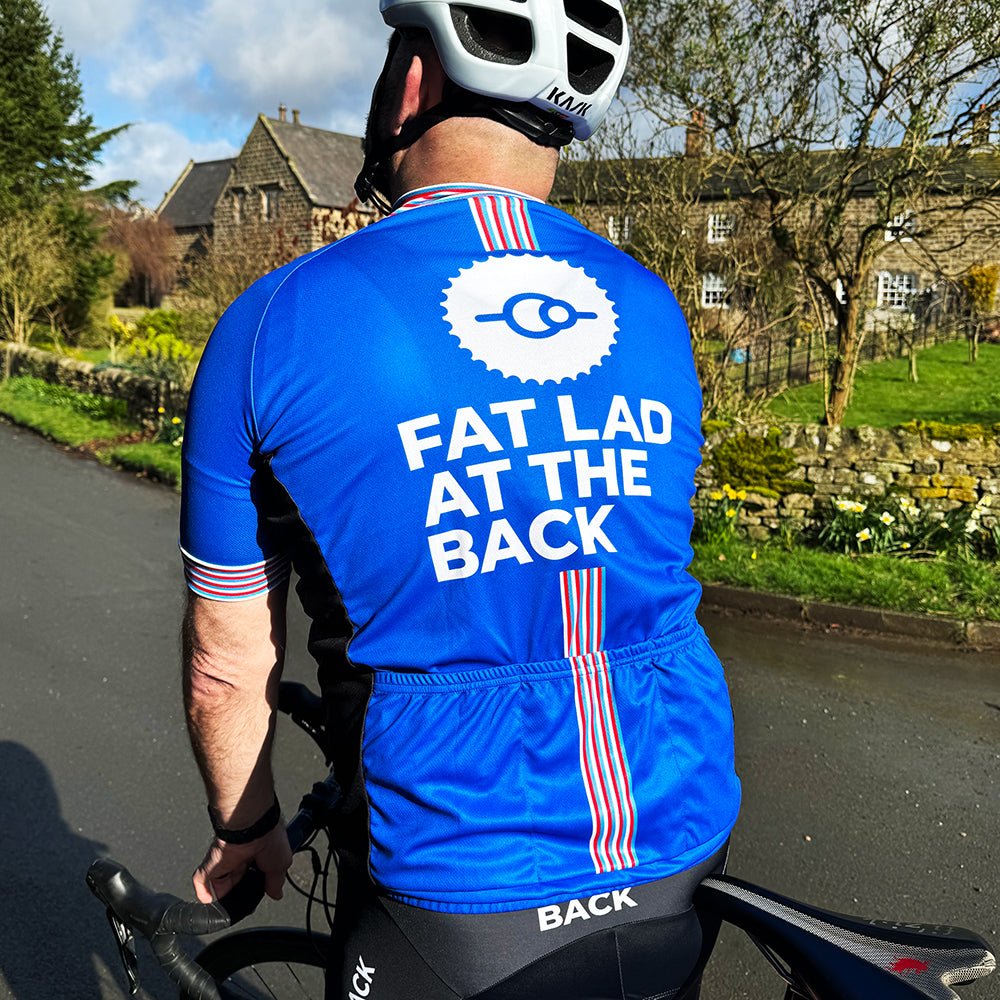 Mens Classic Blue Cycling Jersey Fat Lad At The Back