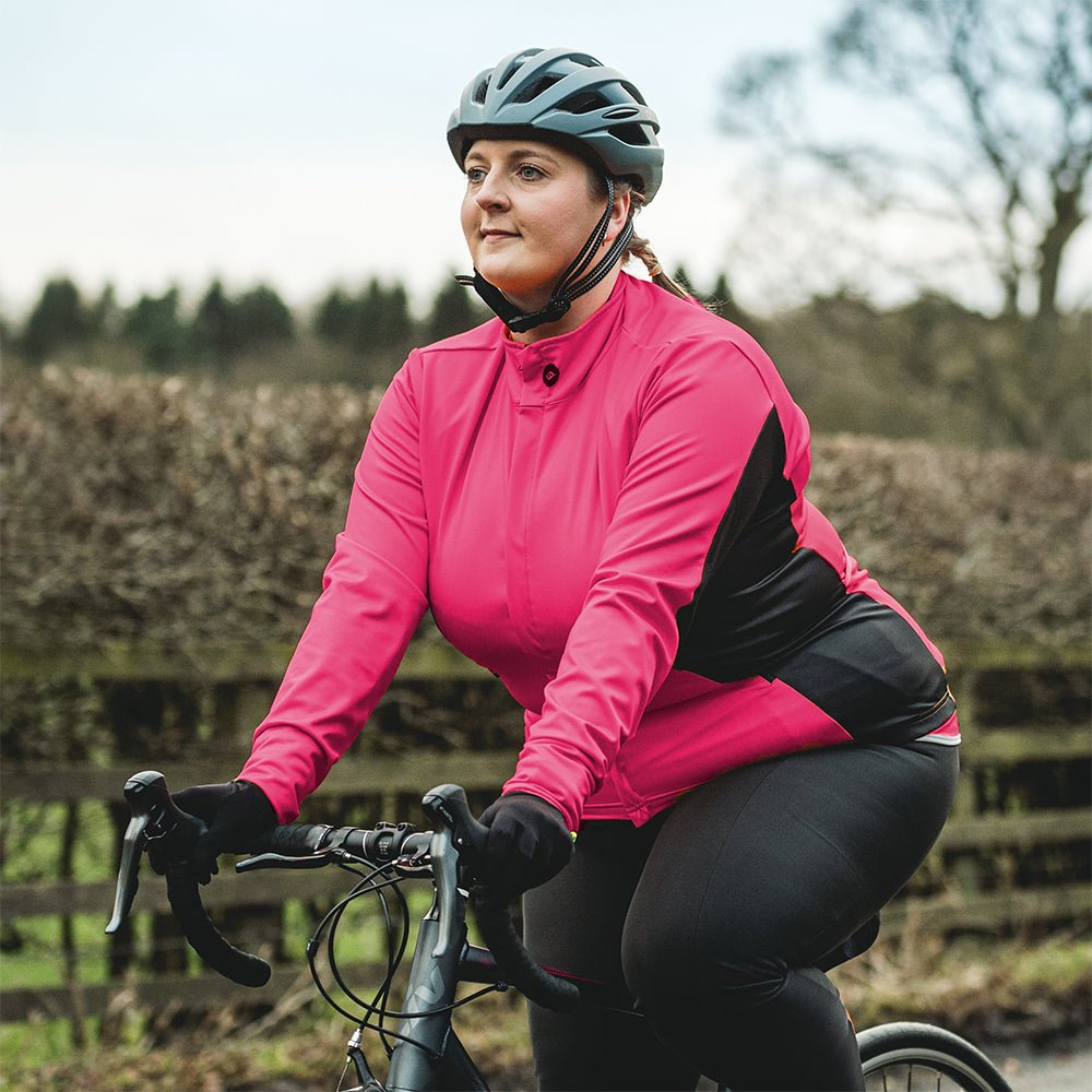 Womens Plain Pink Tor Winter Cycling Jacket Fat Lad At The Back