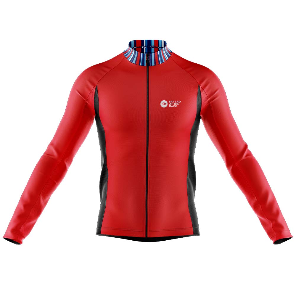 Mens Classic Red Midweight Long Sleeve Cycling Jersey | Fat Lad At