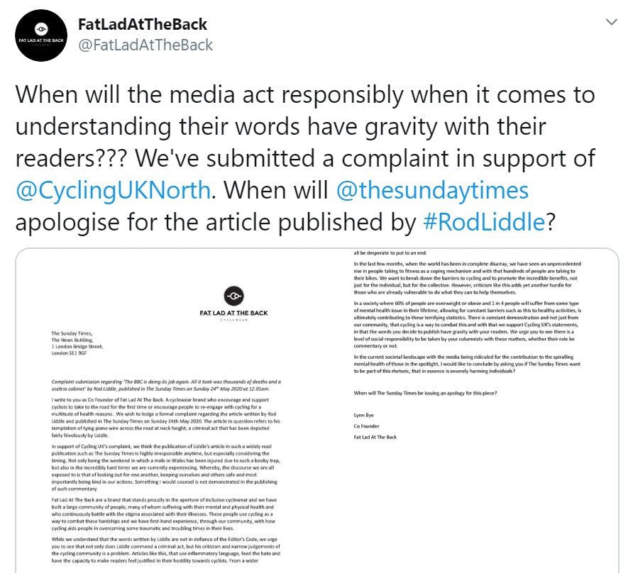 Our Response to Rod Liddle's Article in The Sunday Times - Fat Lad At The Back