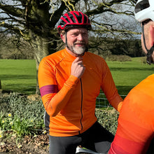 Load image into Gallery viewer, Mens Bezzie Orange Long Sleeve Cycling Jersey - Fat Lad At The Back
