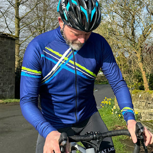 Mens Cross Blue Long Sleeve Cycling Jersey - Fat Lad At The Back