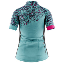 Load image into Gallery viewer, Womens Blue Leopard Cycling Jersey - Fat Lad At The Back