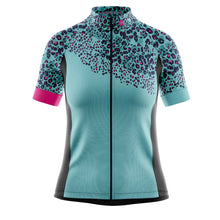 Load image into Gallery viewer, Womens Blue Leopard Cycling Jersey - Fat Lad At The Back