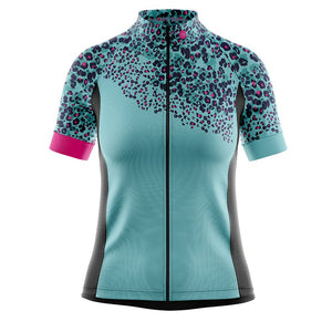 Womens Blue Leopard Cycling Jersey - Fat Lad At The Back