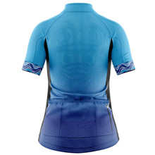 Load image into Gallery viewer, Womens Blue Stripe Cycling Jersey - Fat Lad At The Back