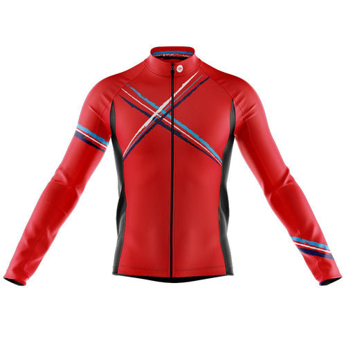 Big and Tall Cross Red Long Sleeve Cycling Jersey - Fat Lad At The Back
