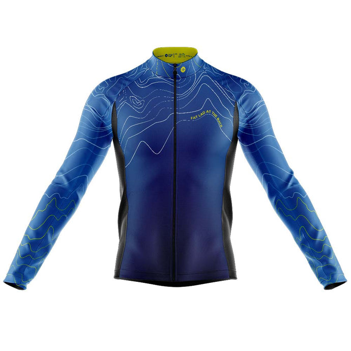 Big and Tall Mens Blue Contour Long Sleeve Cycling Jersey - Fat Lad At The Back