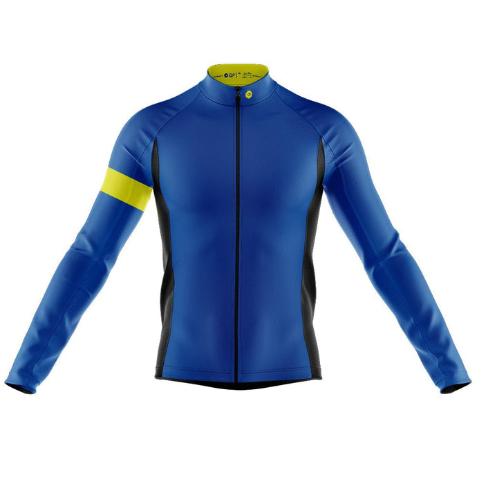 Mens Bezzie Blue Long Sleeve Cycling Jersey - Fat Lad At The Back