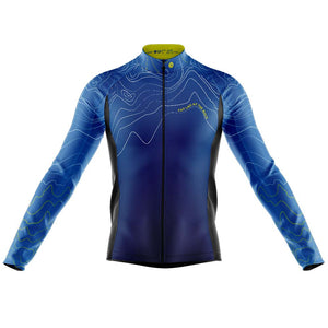 Mens Blue Contour Long Sleeve Cycling Jersey - Fat Lad At The Back