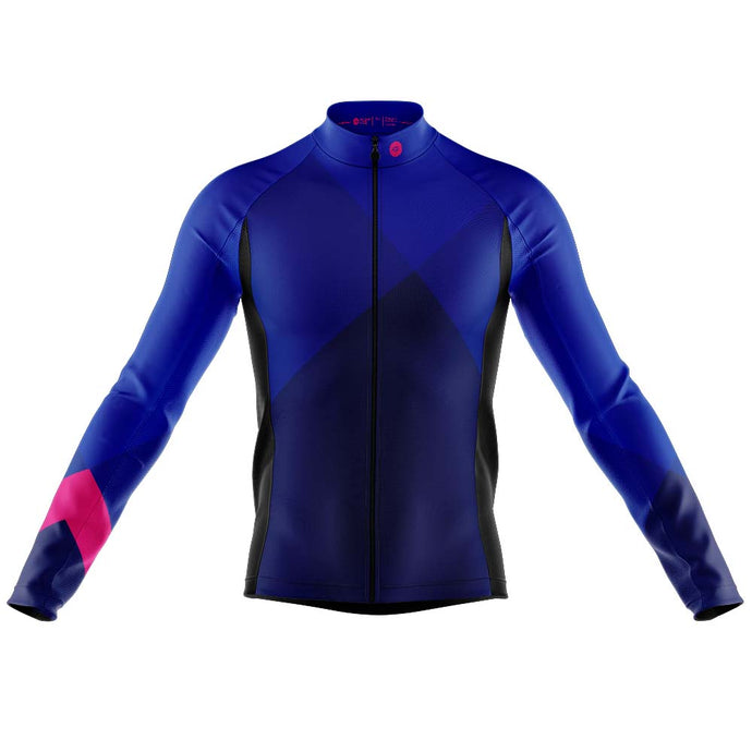 Mens Blue Geezer Long Sleeve Cycling Jersey - Fat Lad At The Back