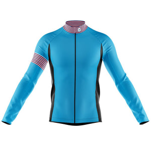 Mens Blue Stripe Windproof Cycling Jersey - Fat Lad At The Back