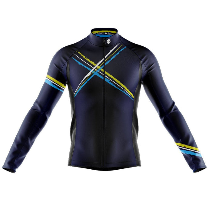 Mens Cross Blue Long Sleeve Cycling Jersey - Fat Lad At The Back