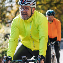 Load image into Gallery viewer, Mens Hi Vis Yellow Stripe Tor Cycling Jacket - Fat Lad At The Back