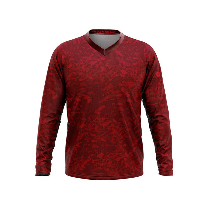 Mens MTB Long Sleeve Jersey in Red Camo - Fat Lad At The Back