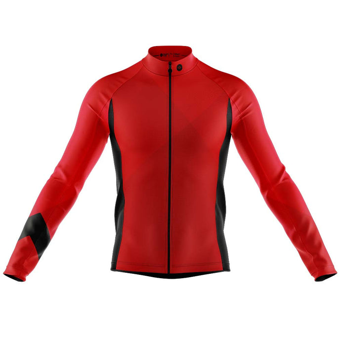 Mens Red Geezer Long Sleeve Cycling Jersey - Fat Lad At The Back