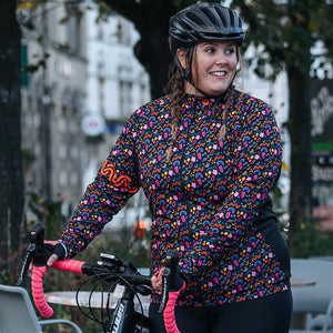 Women's Black Doodle Long Sleeve Cycling Jersey - Fat Lad At The Back