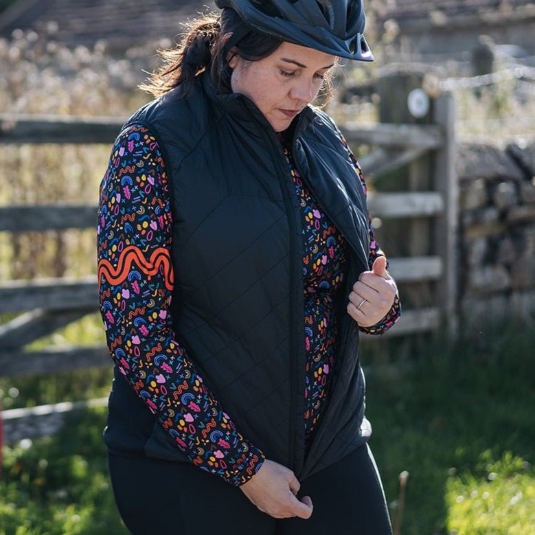 Women's Black Padded Cycling Gilet - Fat Lad At The Back