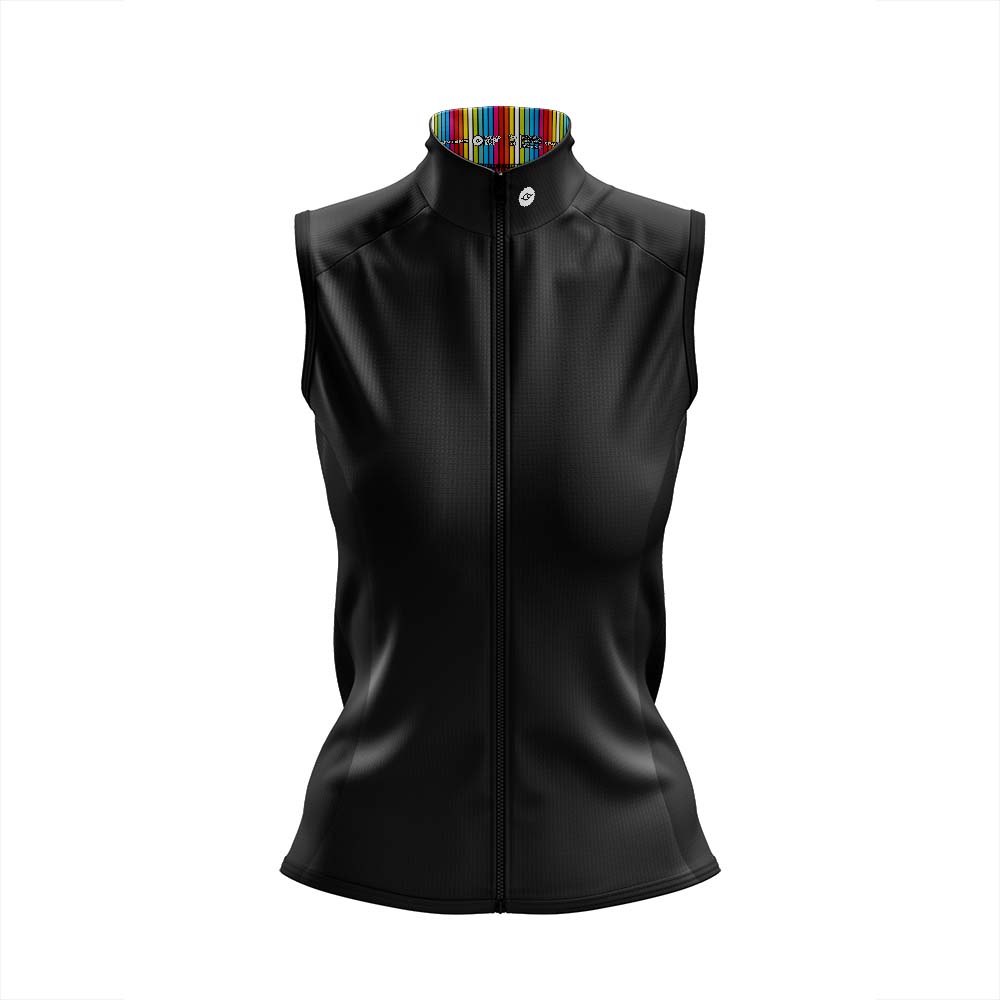 Women's Black Rainbow Windy Cycling Gilet - Fat Lad At The Back
