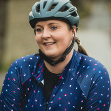 Load image into Gallery viewer, Women&#39;s Blue Dotty Long Sleeve Cycling Jersey - Fat Lad At The Back