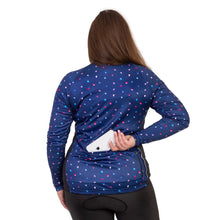 Load image into Gallery viewer, Women&#39;s Blue Dotty Long Sleeve Cycling Jersey - Fat Lad At The Back