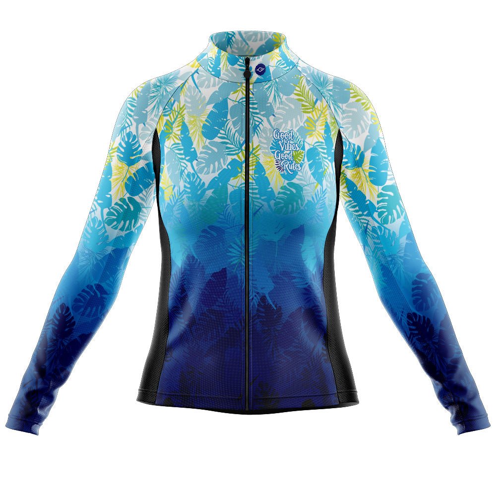 Women's Blue Good Vibes Long Sleeve Cycling Jersey - Fat Lad At The Back
