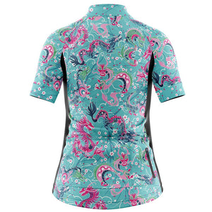Women's Dragon Blue Cycling Jersey - Fat Lad At The Back