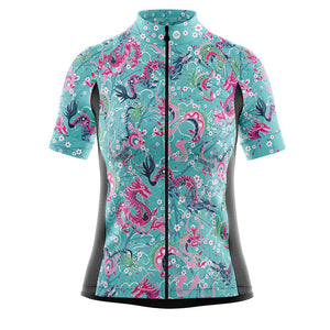 Women's Dragon Blue Cycling Jersey - Fat Lad At The Back