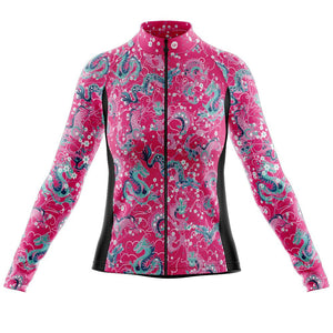 Womens Dragon Pink Long Sleeve Cycling Jersey - Fat Lad At The Back