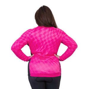 Women's Pink Checkmate Cycling Jersey - Fat Lad At The Back