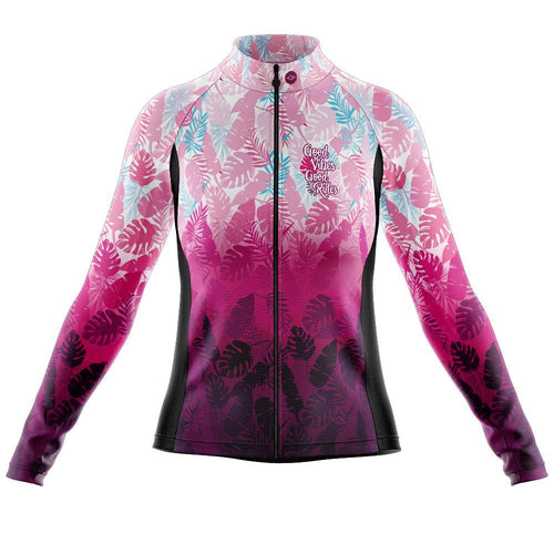Women's Pink Good Vibes Long Sleeve Cycling Jersey - Fat Lad At The Back