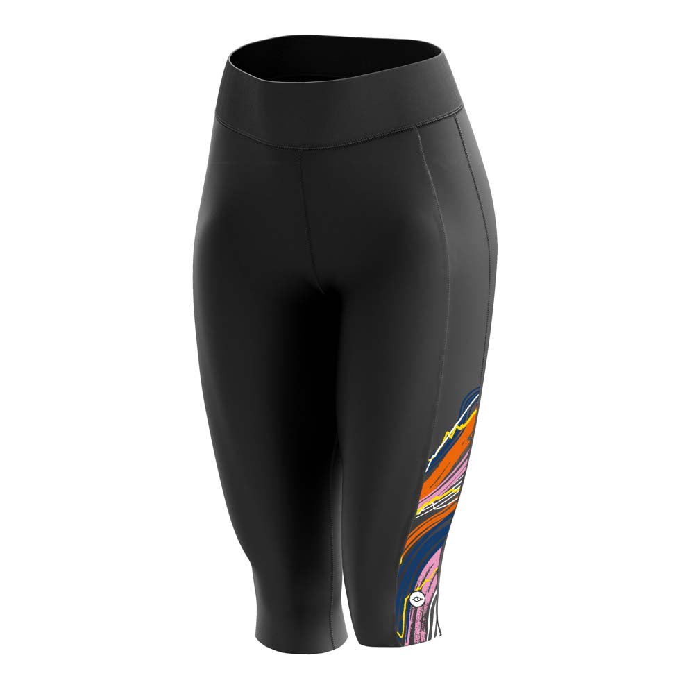 Women's Snazzy Black Padded 3/4 Cycling Leggings - Fat Lad At The Back