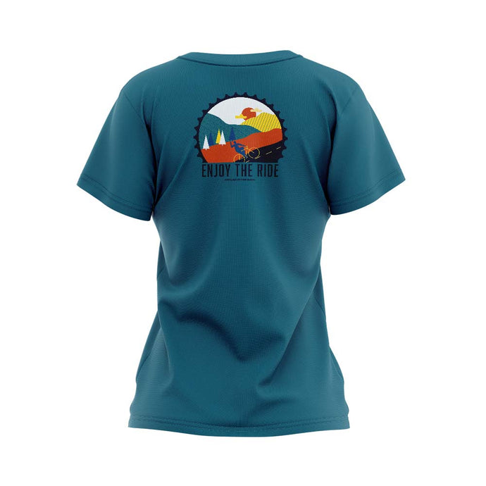 Women's Teal Enjoy The Ride Tech T-Shirt - Fat Lad At The Back