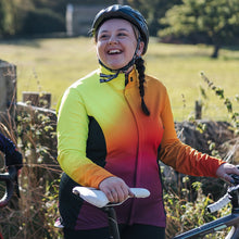 Load image into Gallery viewer, Women&#39;s Yellow Rainbow Tor Cycling Jacket - Fat Lad At The Back